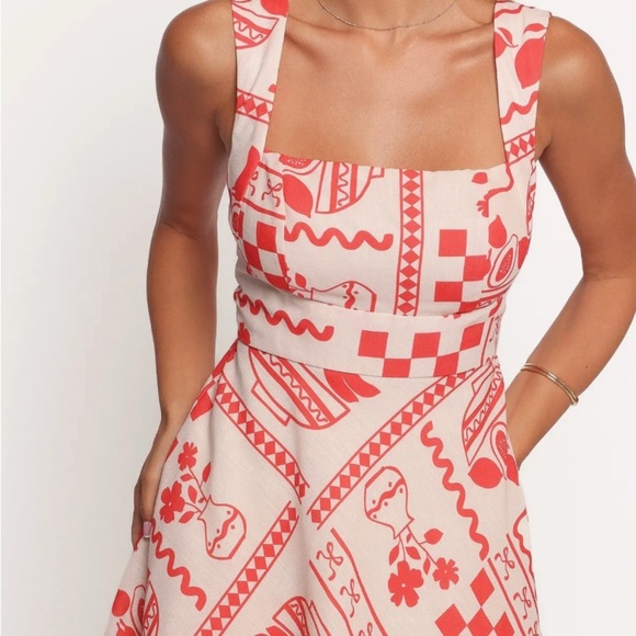 Petal & Pup Red and Cream Geometric Mini Dress - Picture 1 of 4